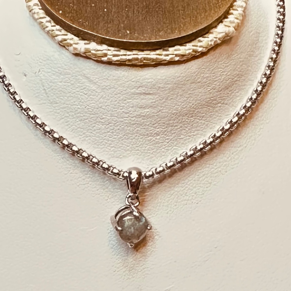 925 Sterling Silver Setting Round Labradorite Stainless Steel Chain Handmade
